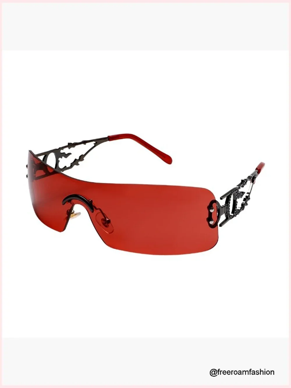 Retro Rimless Rectangle Sunglasses Unisex Vintage Flame Metal Frameless Eyewear